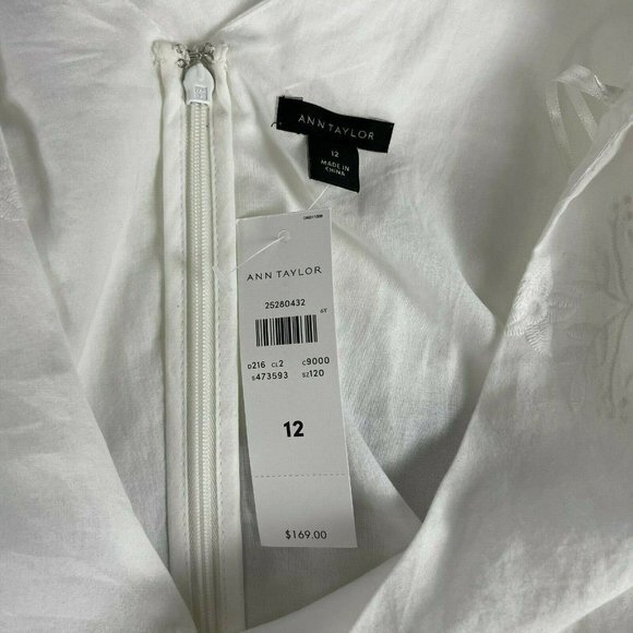 Ann Taylor Lace Belted Dress V-neck Lined Embroidered‎ Cotton Women 12 NWT $169 - Picture 9 of 14